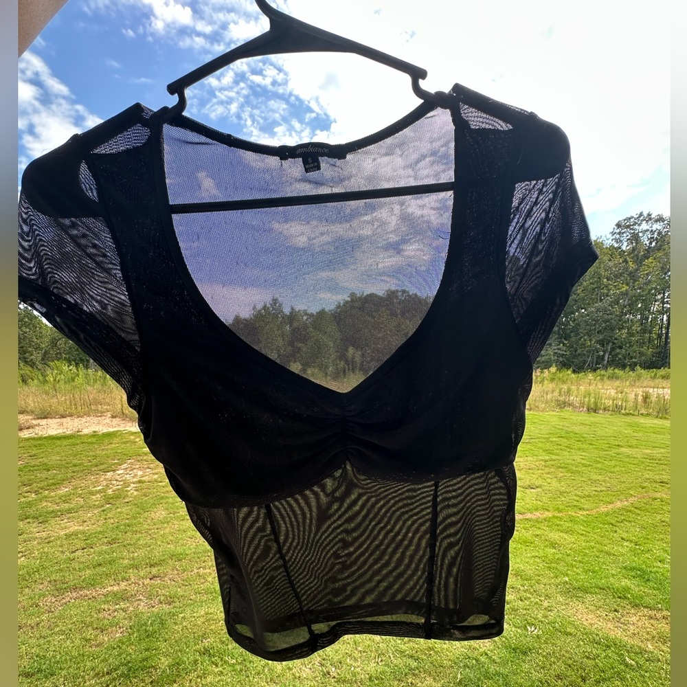 Ambiance Black Mesh Women's Blouse